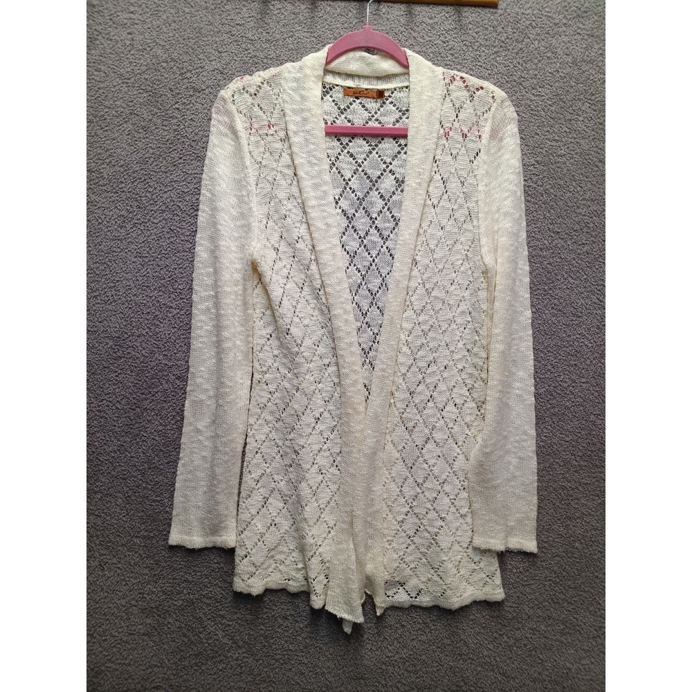 Bellini Womens Ivory Open Knit Cardigan Sweater Boho‎ Y2K L Cottagecore Romantic